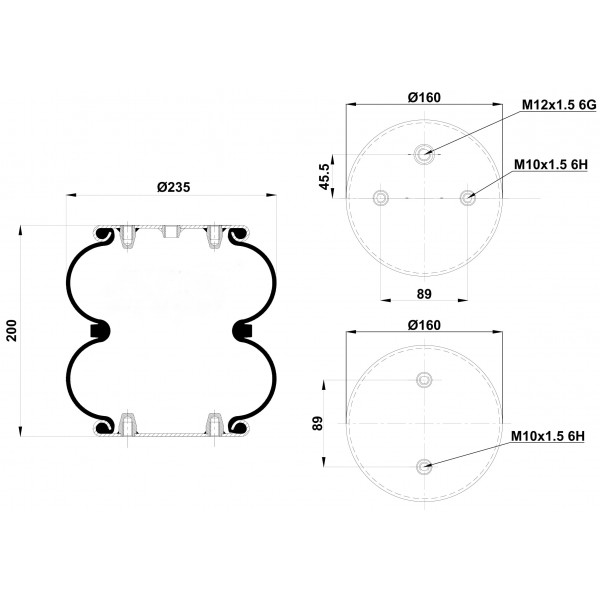 2BK0220-1M Пневморессора BERGKAU 2BK0 220-1M (отверстия перпендикулярны, воздух M12)