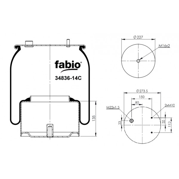 836-14C   Пневморессора FABIO (с металлическим стаканом) 34 836-14C  (836 NP10 DAF 105 )