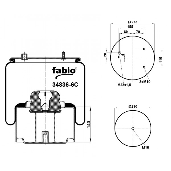 836-6C   Пневморессора FABIO (с металлическим стаканом) 34 836-6C  (836 MB K6)