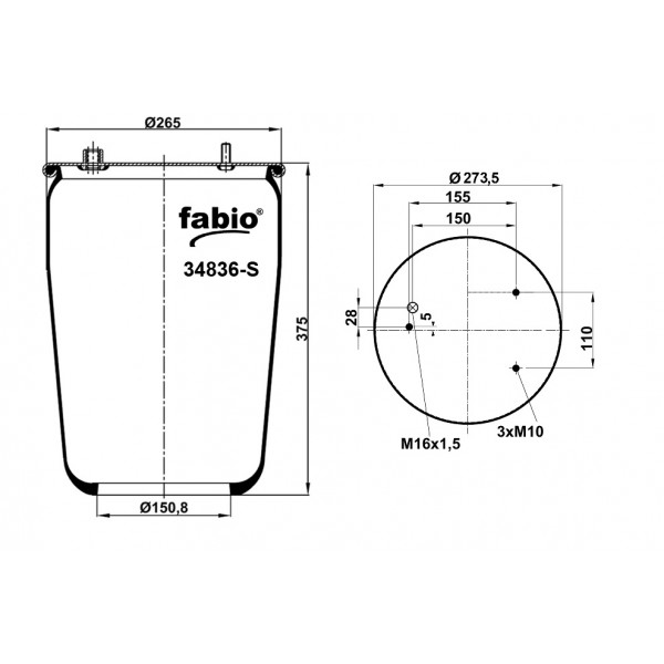 836-S   Пневморессора FABIO (без стакана) 34 836-S