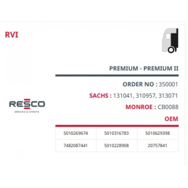 350001 амортизатор кабины RESCO задний 225-307 O/O 12x40 12x40 \ VOLVO RVI