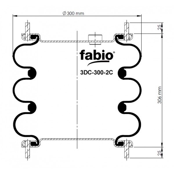 3DC-300-2C Пневморессора FABIO 3DC300-2C (W01R584062) штуцер по центру