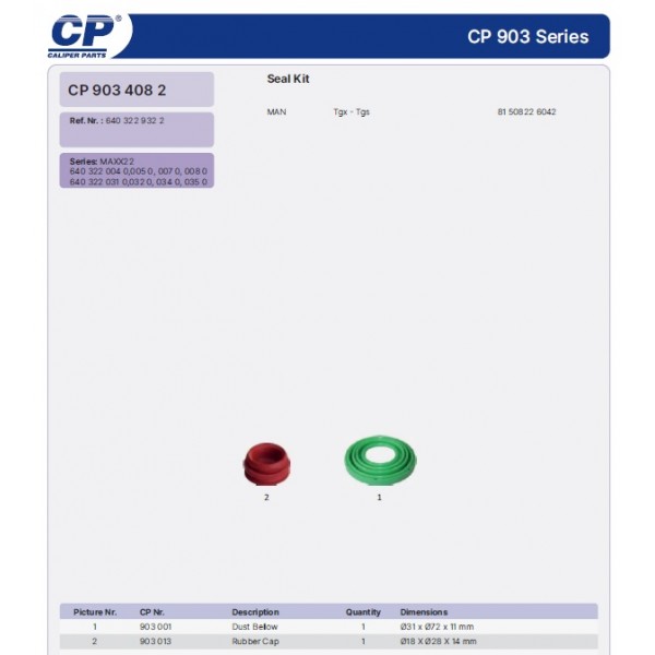 903 408 2 CP (17149) Ремкомплект суппорта пыльник + резиновая крышка (2 детали)