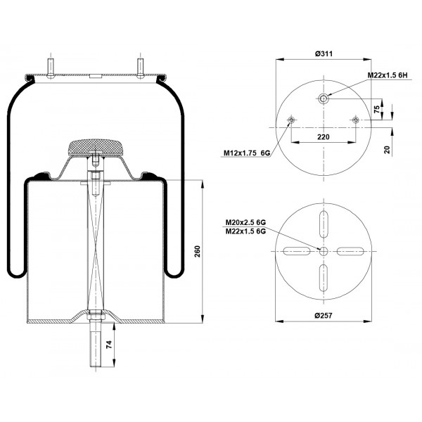 752-M Пневморессора BERGKAU (с металлическим стаканом) BK0 752-M SAE-GIGANT